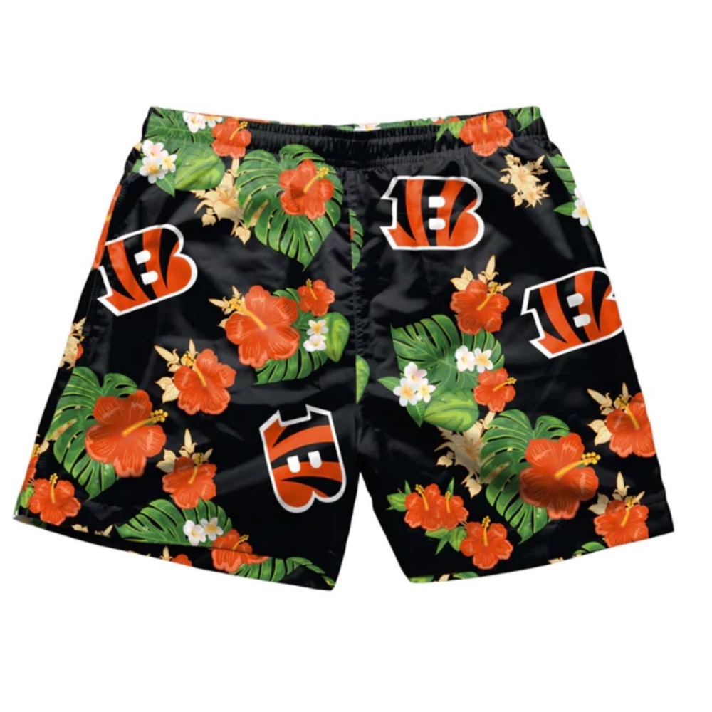CINCINNATI BENGALS NFL MENS FLORAL SLIM FIT 5.5" SWIMMING SUIT TRUNKS